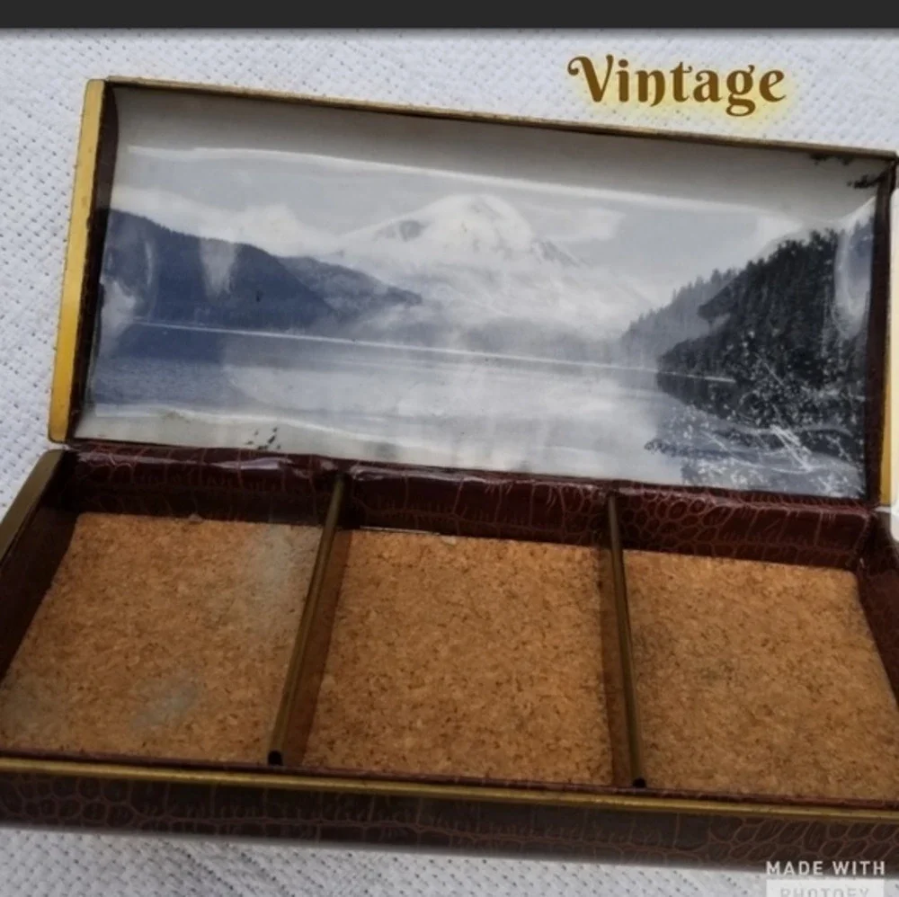 Vintage Scenic‎ 60's brass and croc embossed box